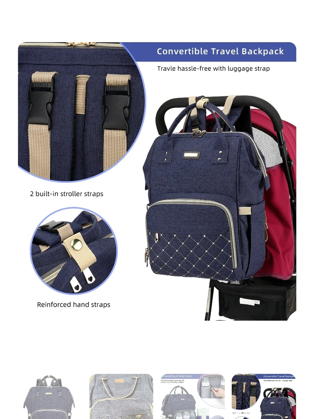 New Navy Multifunctional Diaper Backpack